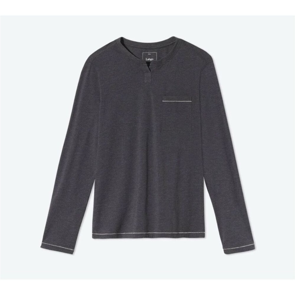 New Lahgo by Lunya Restore Charcoal Gray Long Sleeve Henley Size XXL